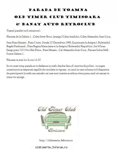Parada Toamnei 2010 - Anunt Participare - INTALNIRI OLDTIMER CLUB TIMISOARA